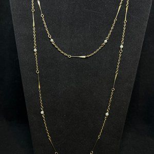 Vintage Sarah Coventry Single Strand Gold Tone And Faux Pearl Necklace 52" (3962